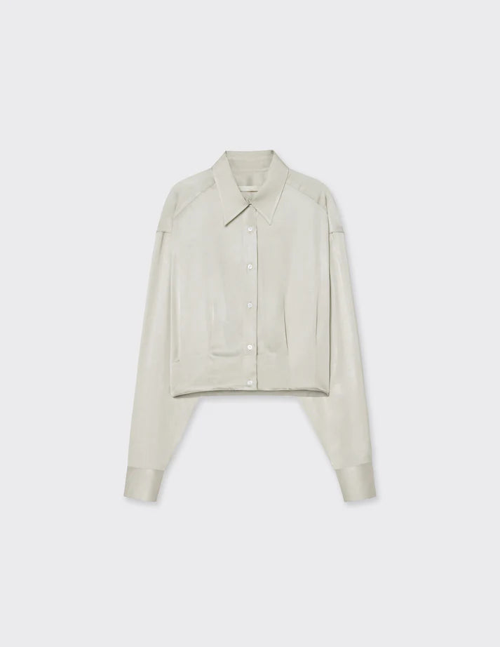 A LINE Cropped Satin Shirt Ecru
