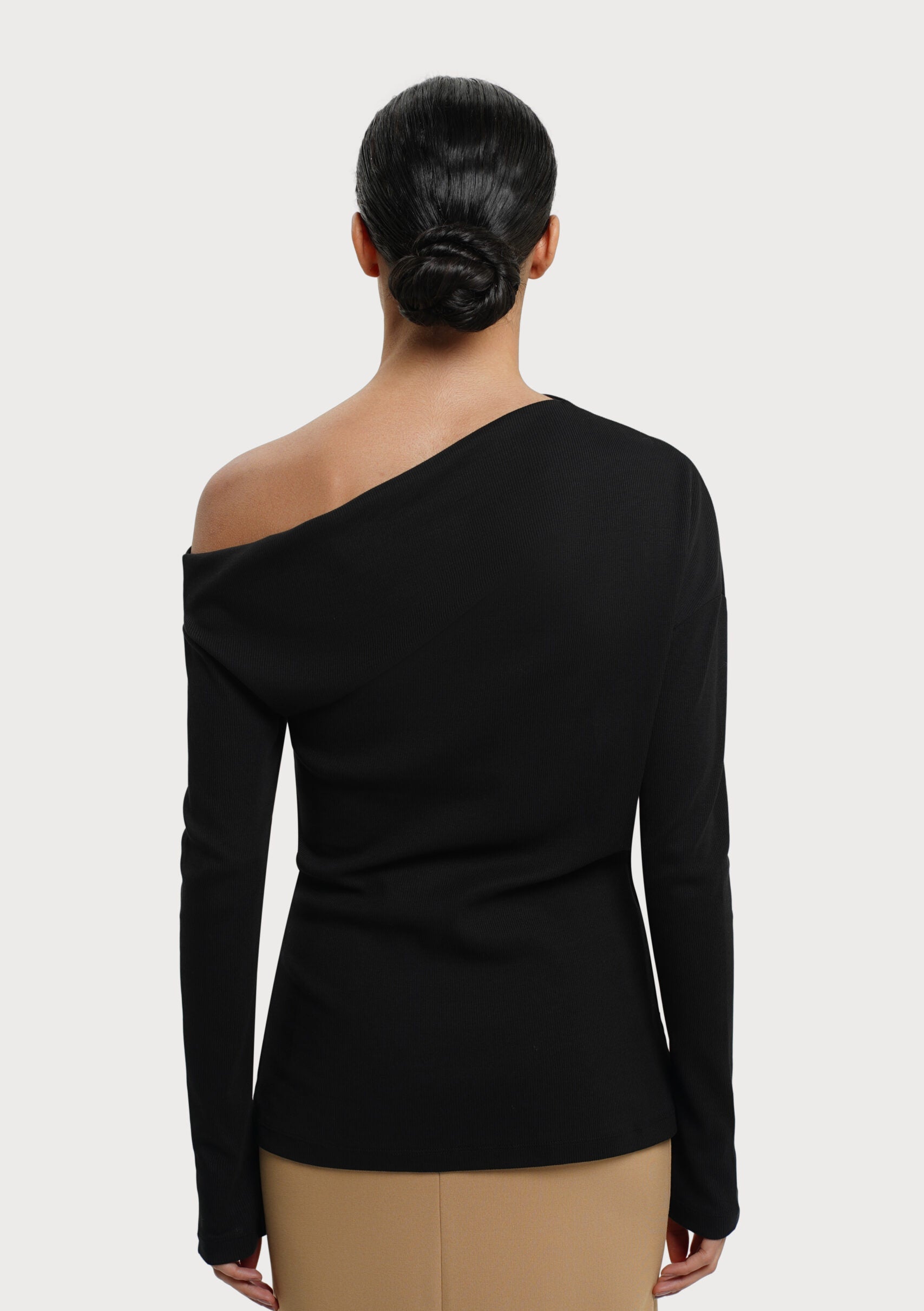 RESIDUS Black Off Shoulder fitted long sleeve top