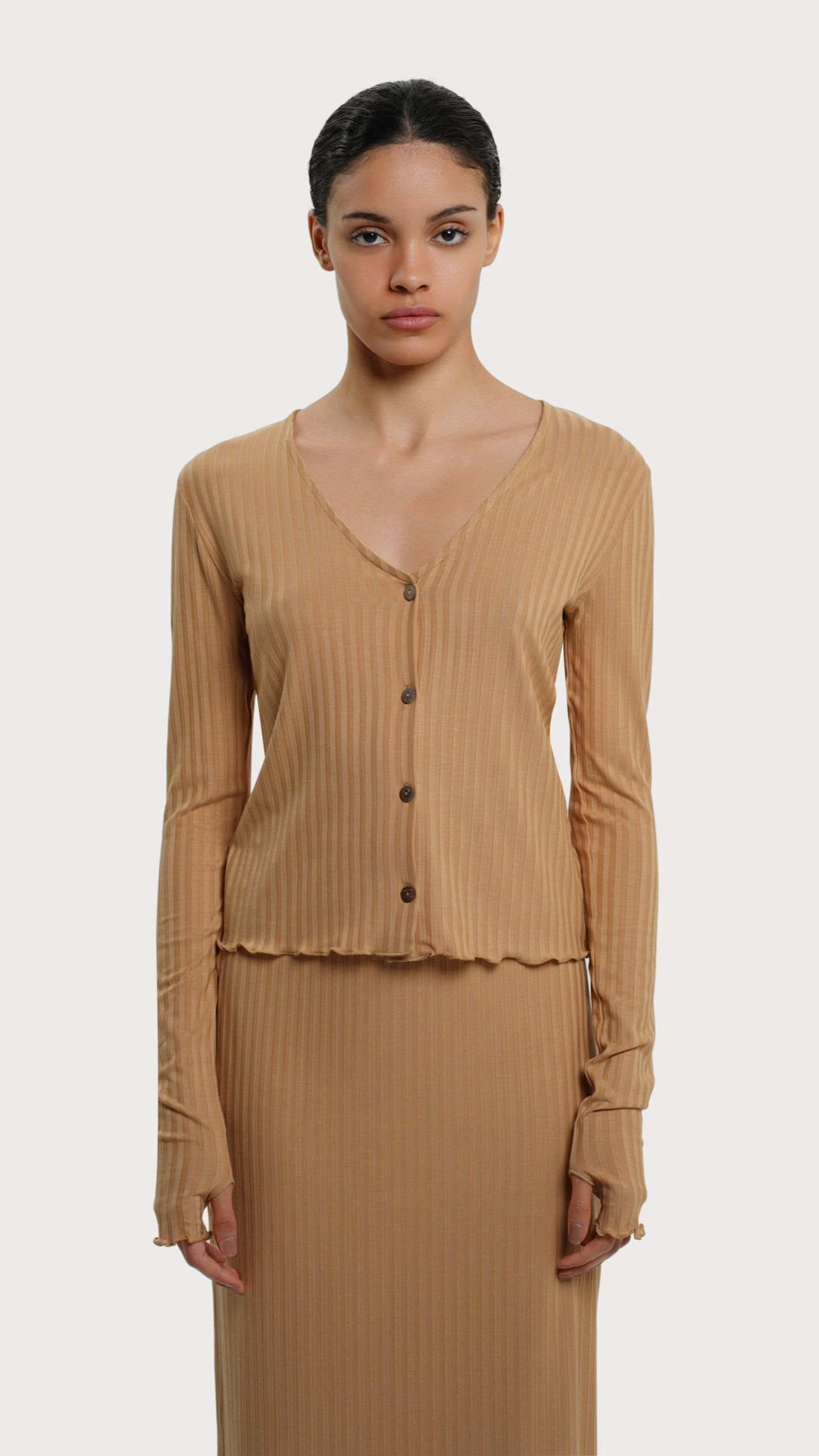 RESIDUS Camel Long Sleeved Cropped Cardigan