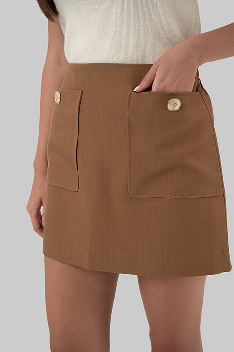 Camel mini skirt detail view