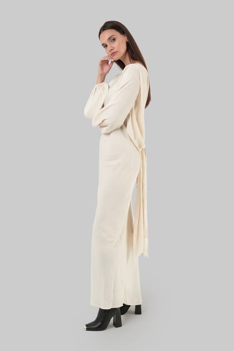 Cream maxi dress with long sleeves side view
