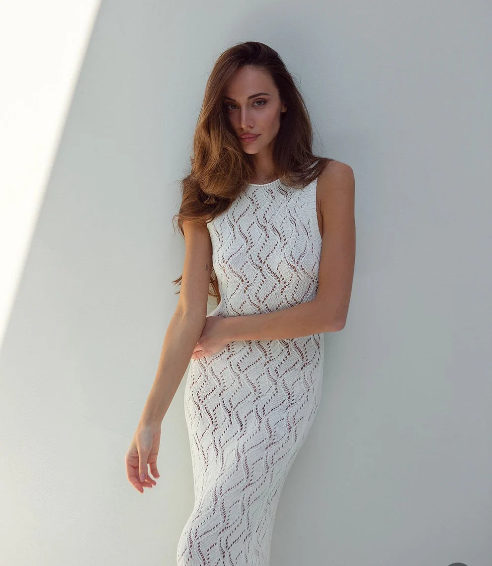 Milk crochet maxi dress detail view
