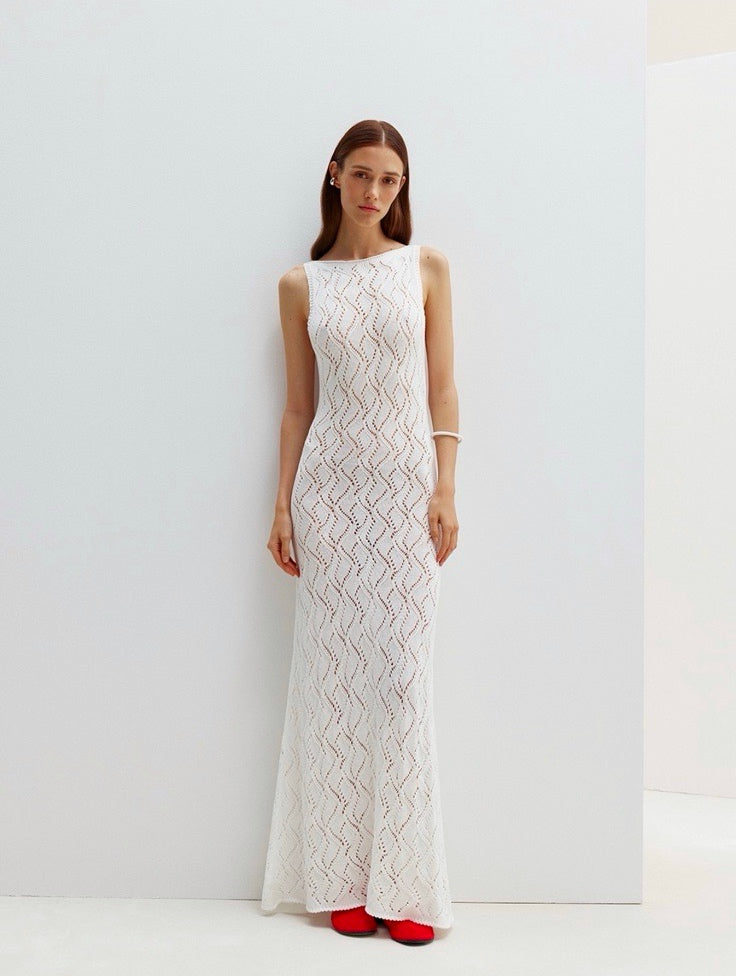 Milk crochet maxi dress front view