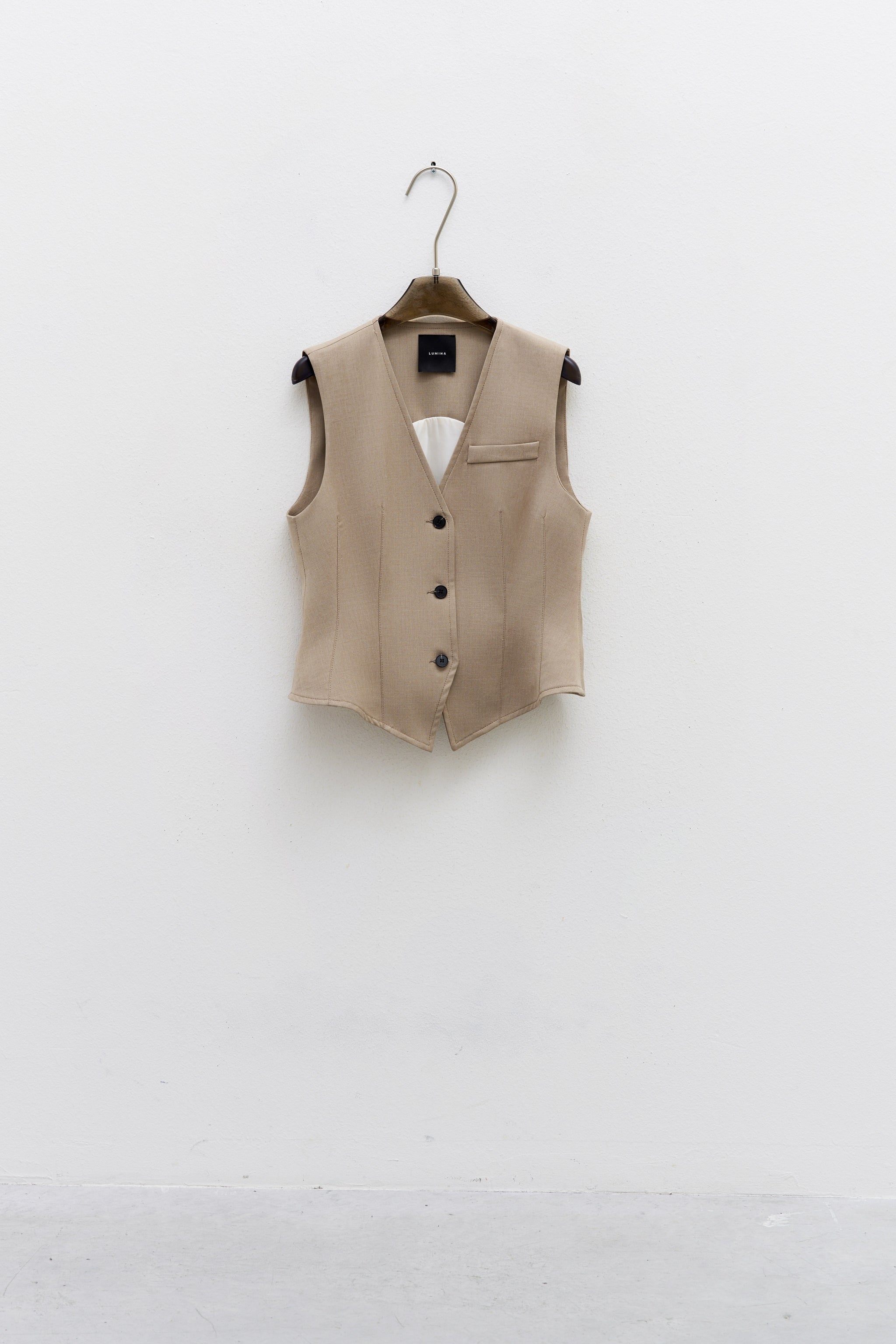 Lumina mud gray V neck vest product shot sleeveless tailored vest with button fastening regular fit