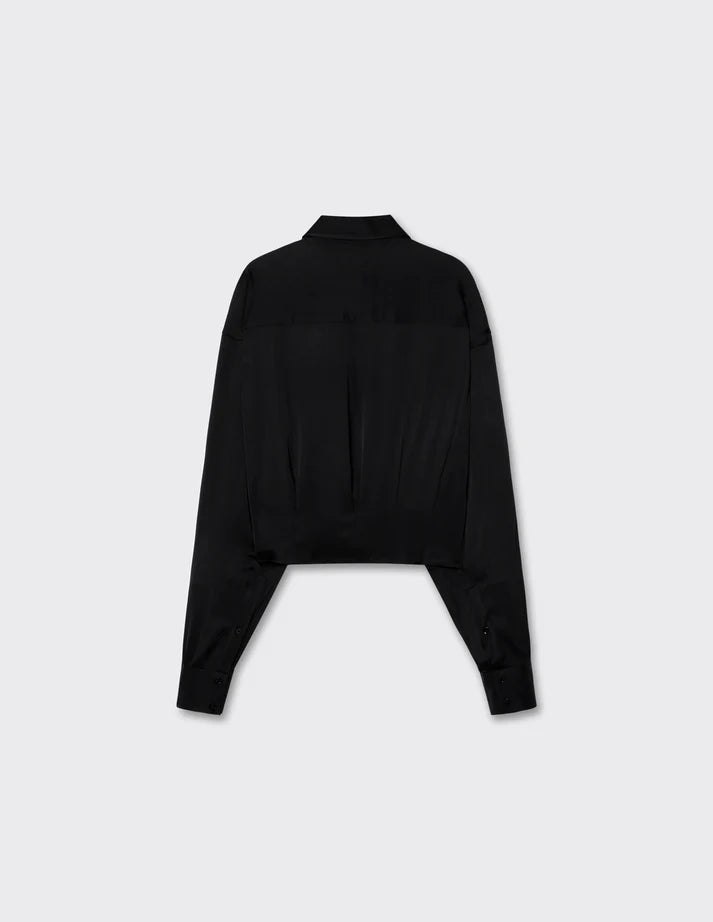 A LINE Cropped Satin Shirt Black