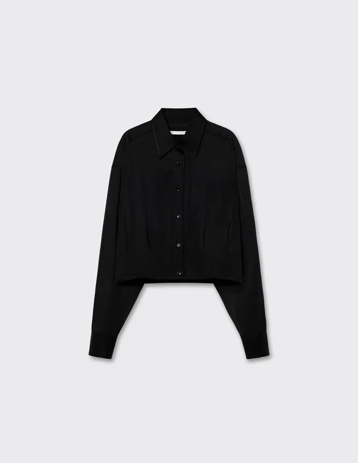 A LINE cropped satin shirt black