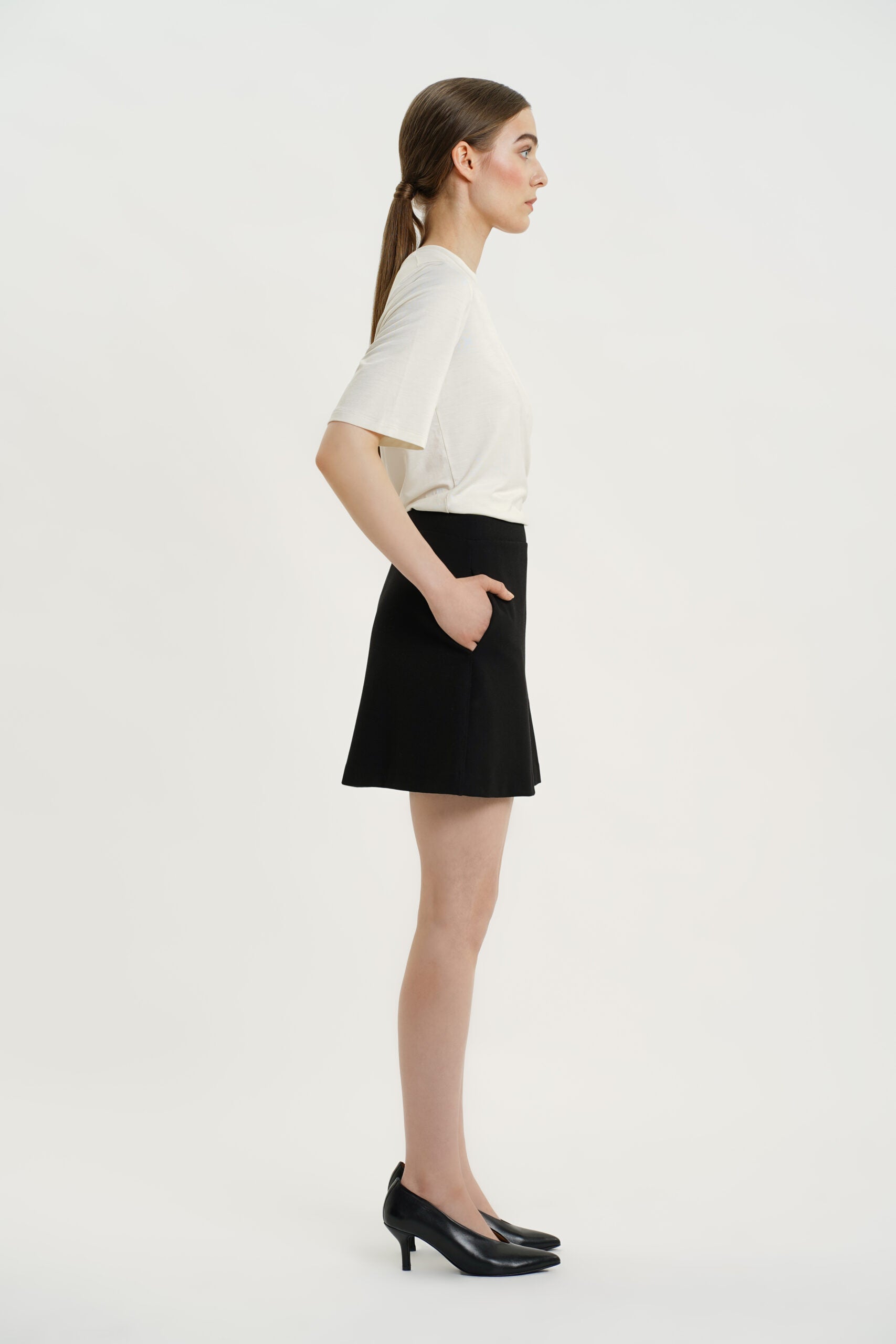 A LINE A-line black mini skirt