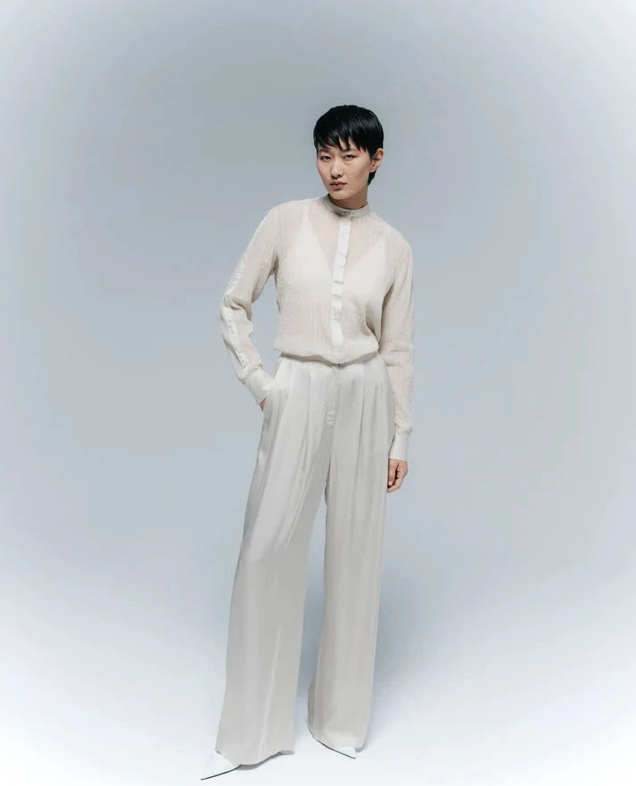 A LINE Off White Transparent silk-blend mao-collar shirt