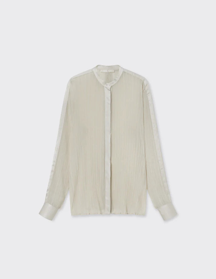 A LINE Off White Transparent silk-blend mao-collar shirt