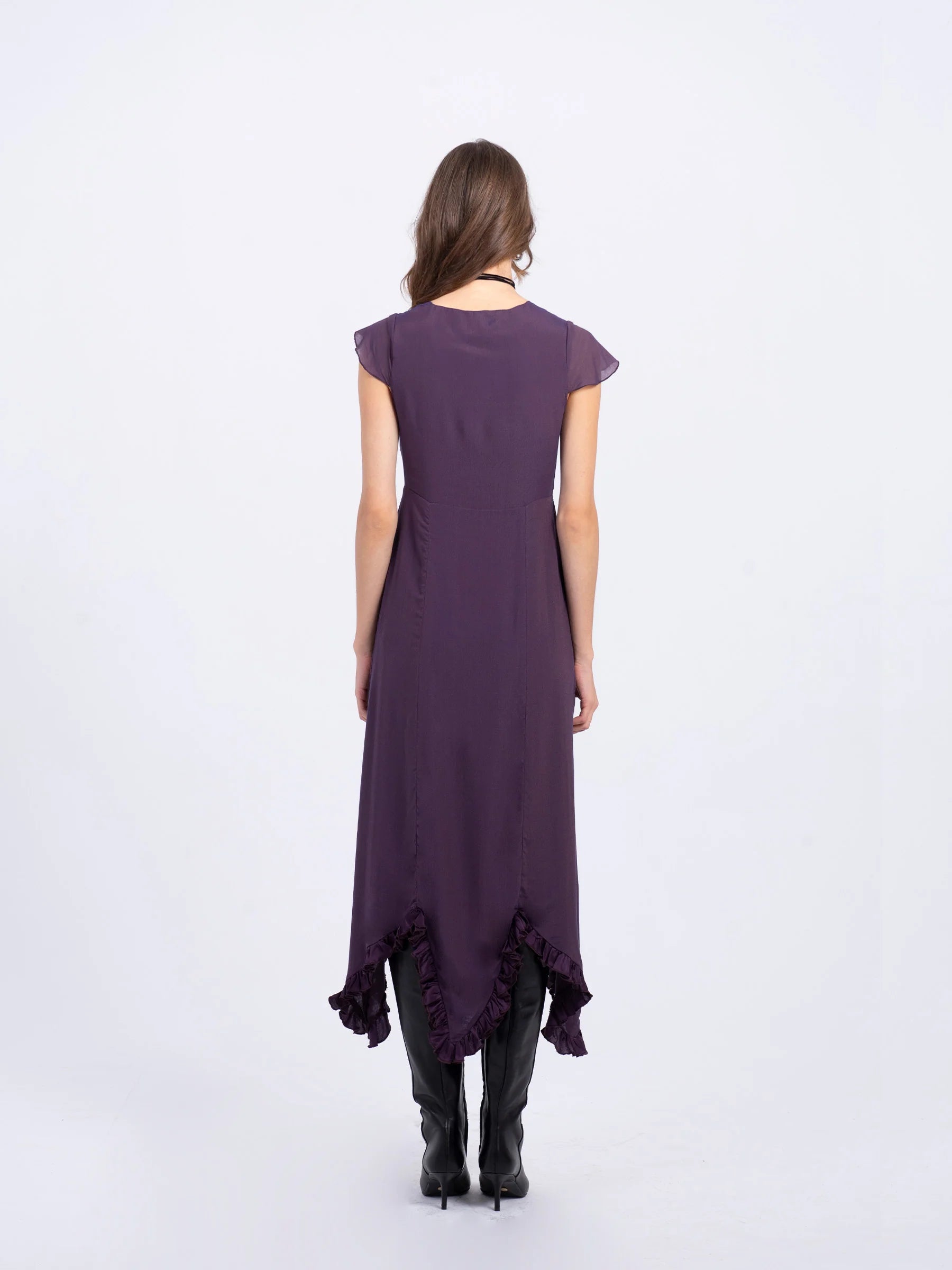 CARMEN SAYS Short Sleeved with V neckline long dress