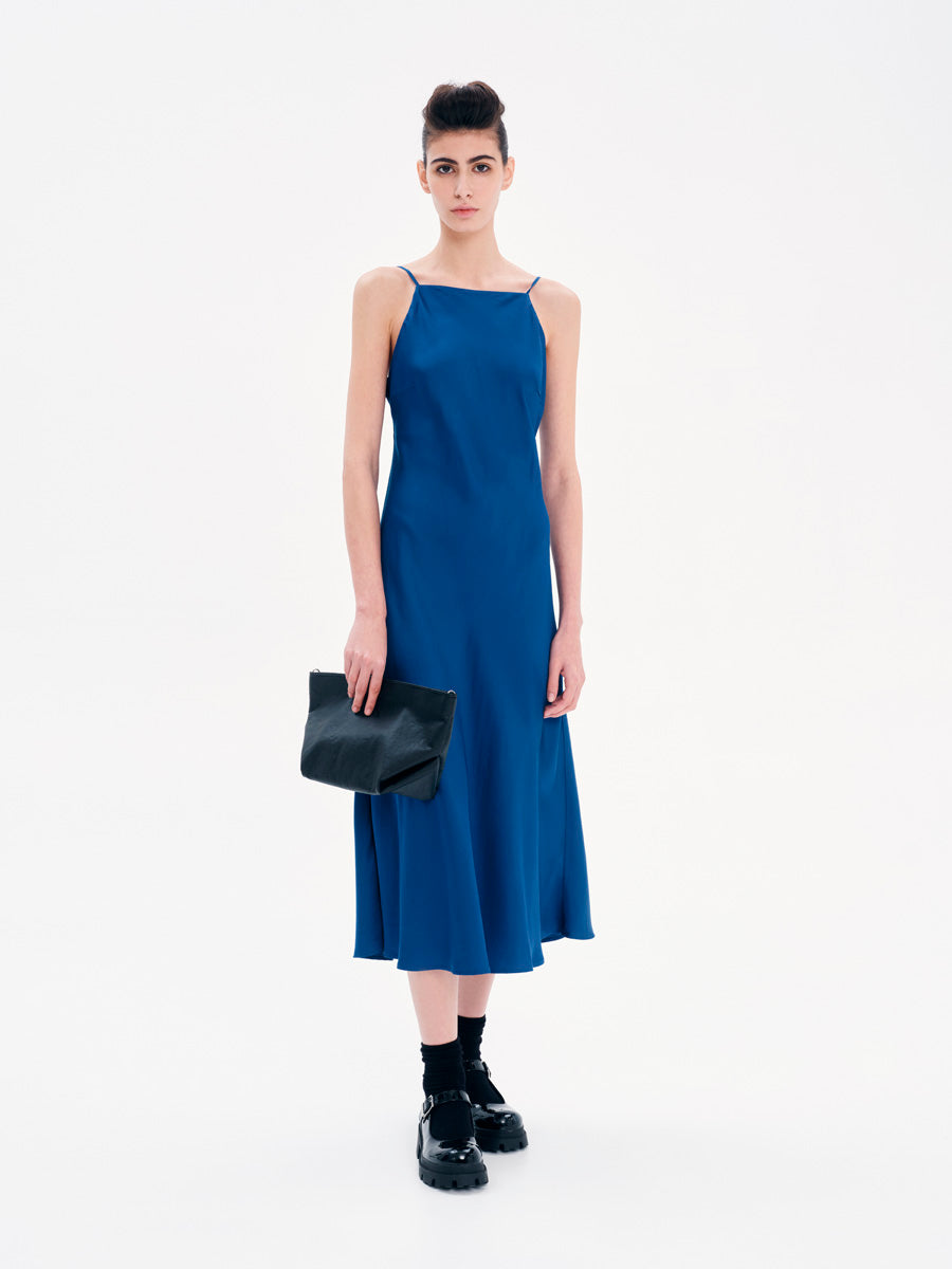 KOURBELA Blue Midi Halter Nekcline Dress