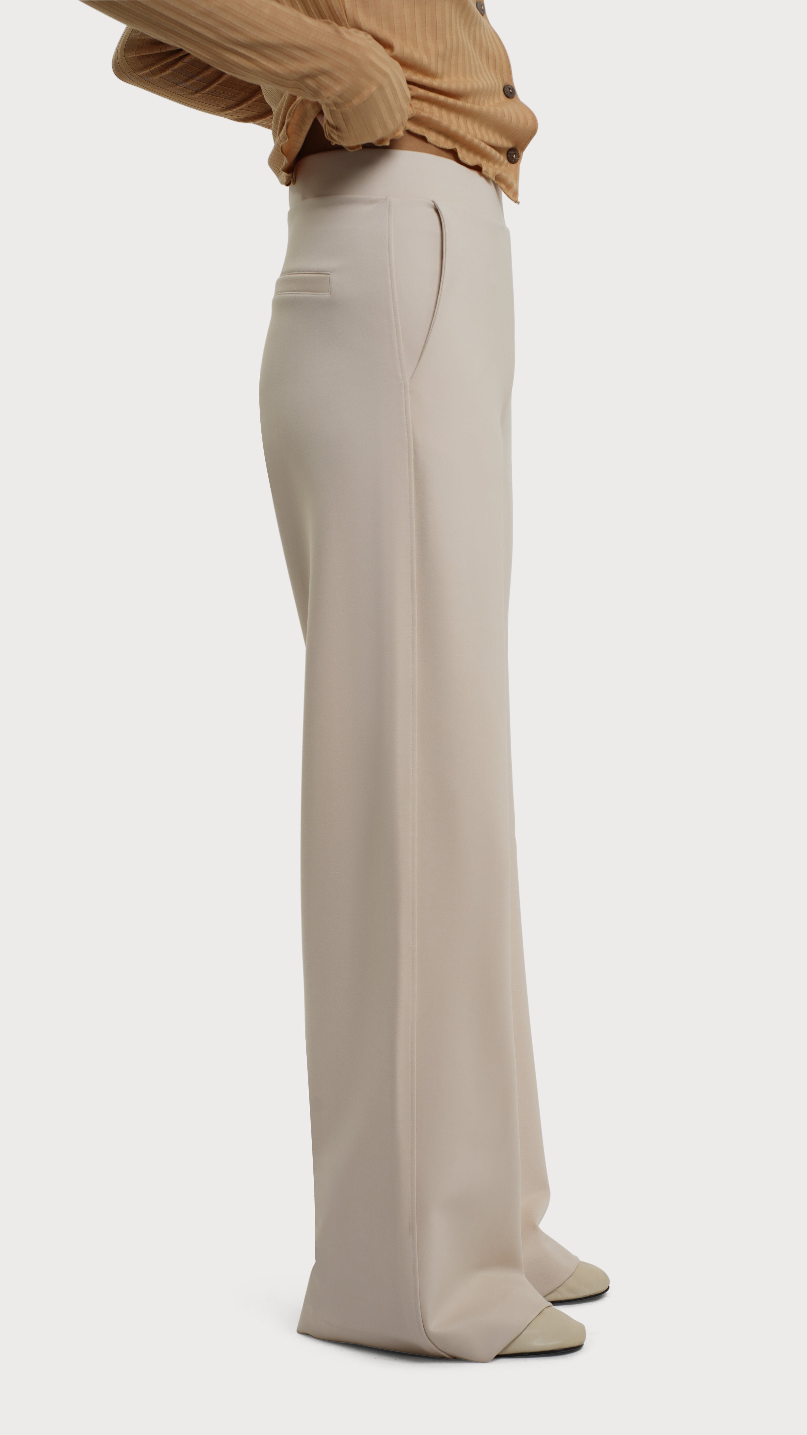 RESIDUS Beige high waist trousers with full length wide legs and side pockets