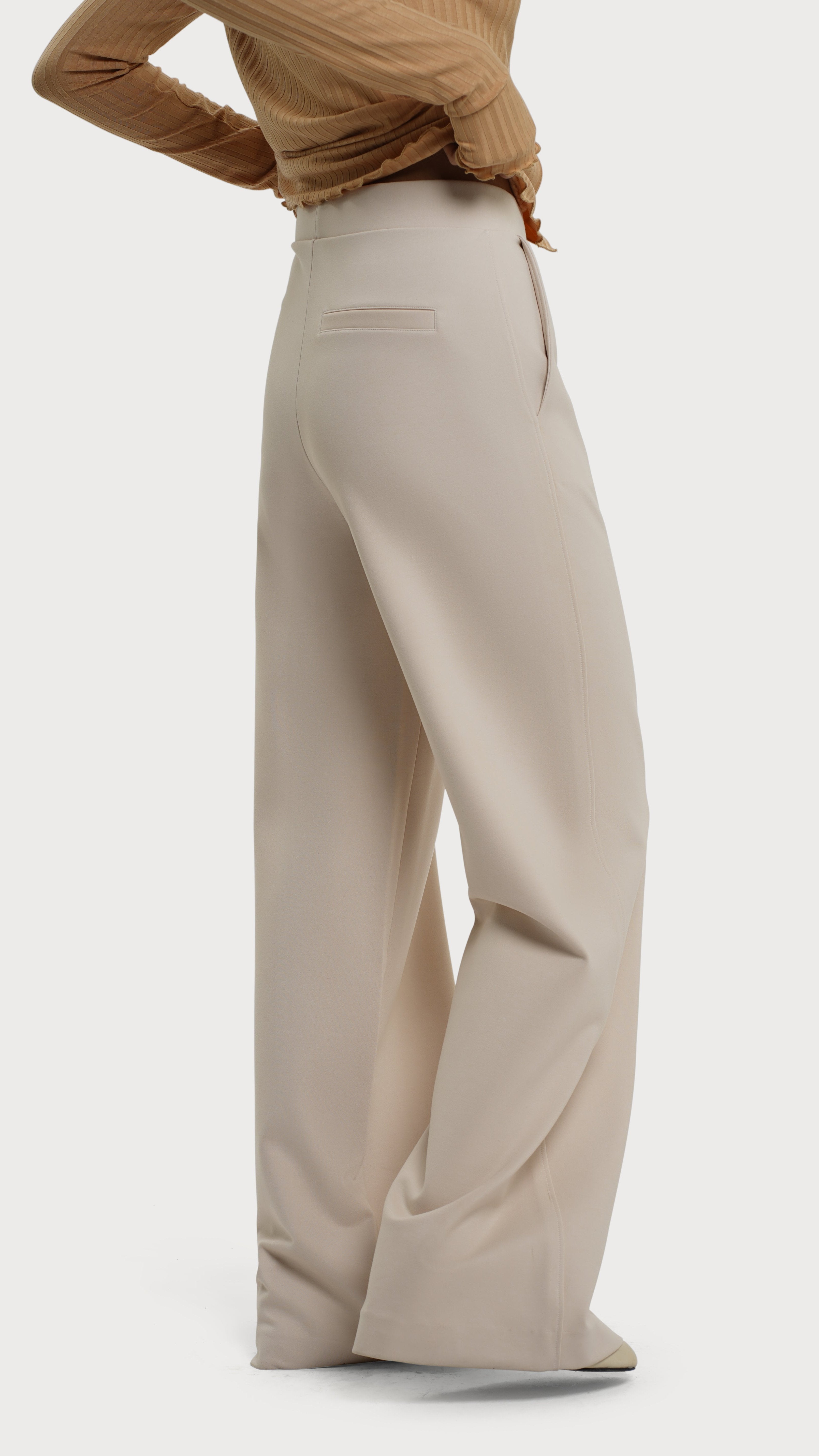 RESIDUS Beige high waist trousers with full length wide legs and side pockets