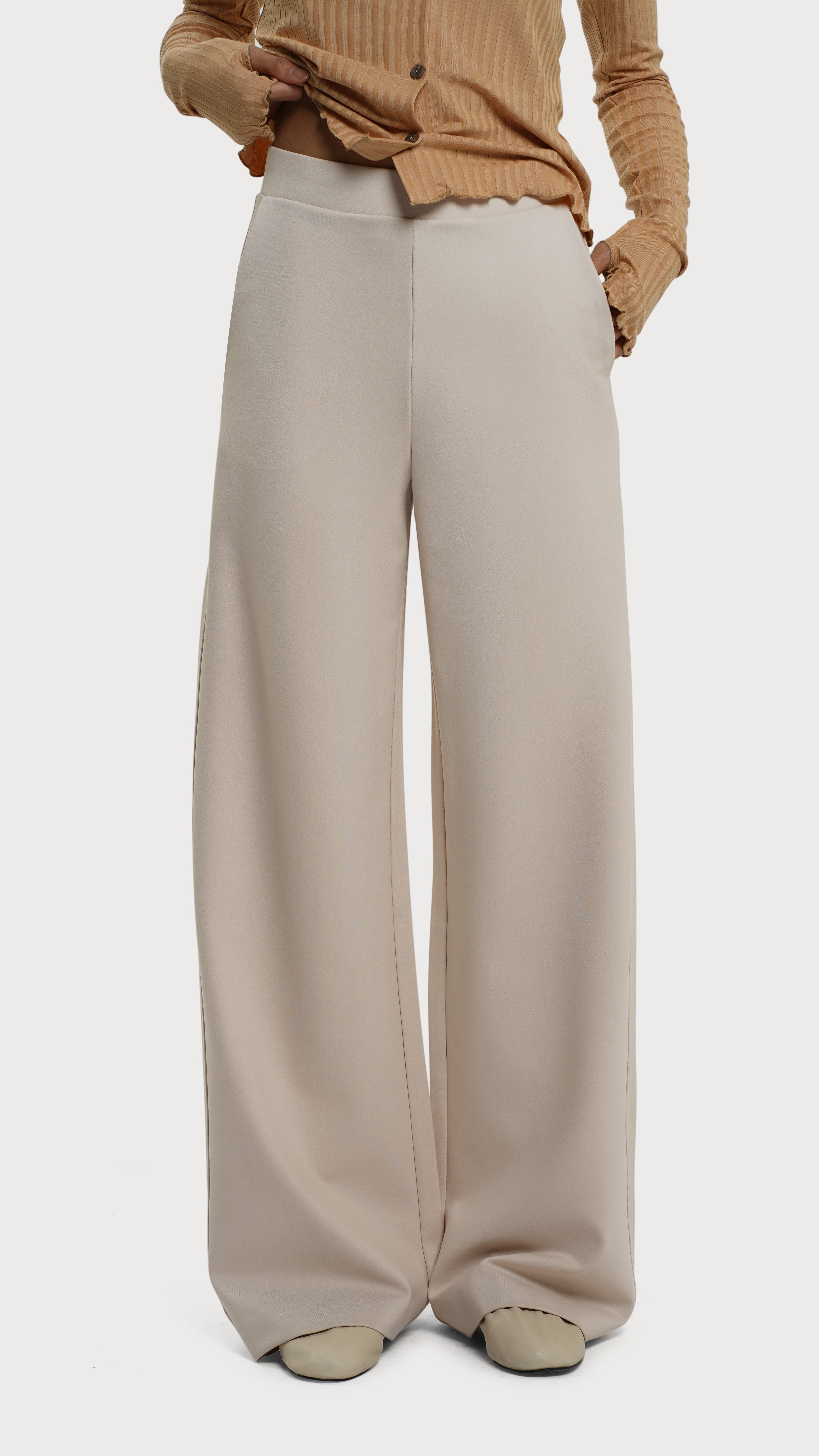 RESIDUS Beige high waist trousers with full length wide legs and side pockets