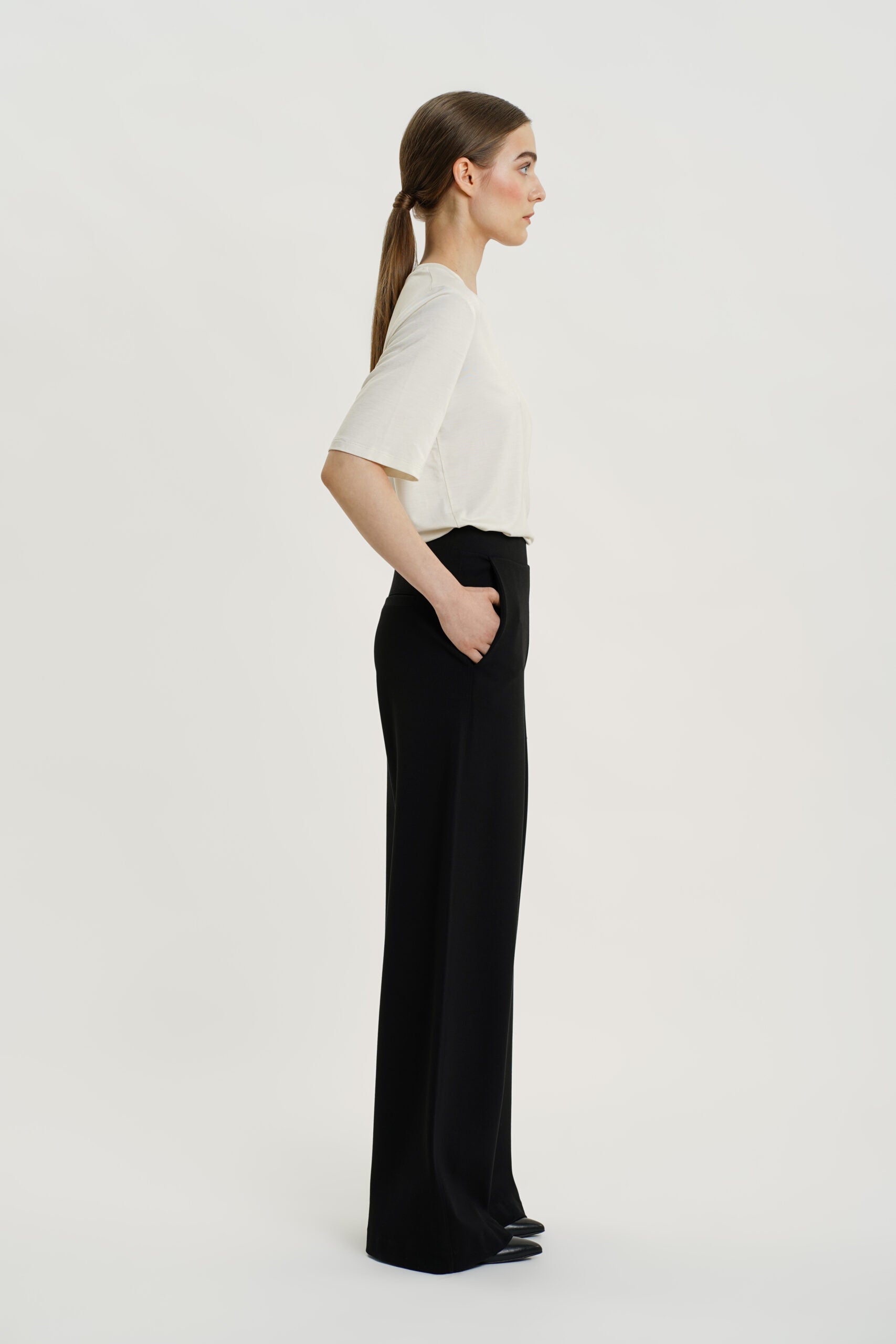 RESIDUS Black high waist trousers with full length wide legs and side pockets