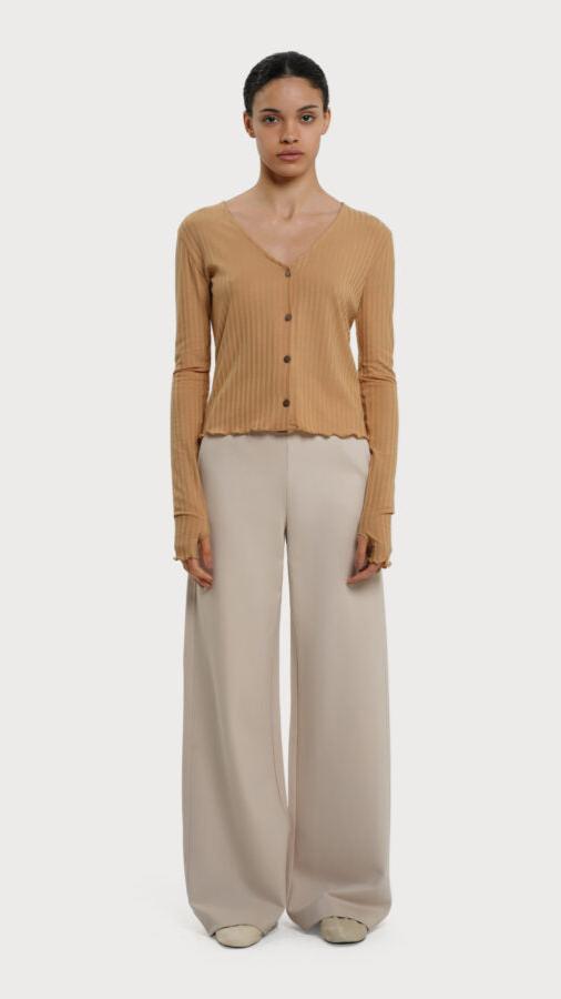 RESIDUS Beige high waist trousers with full length wide legs and side pockets