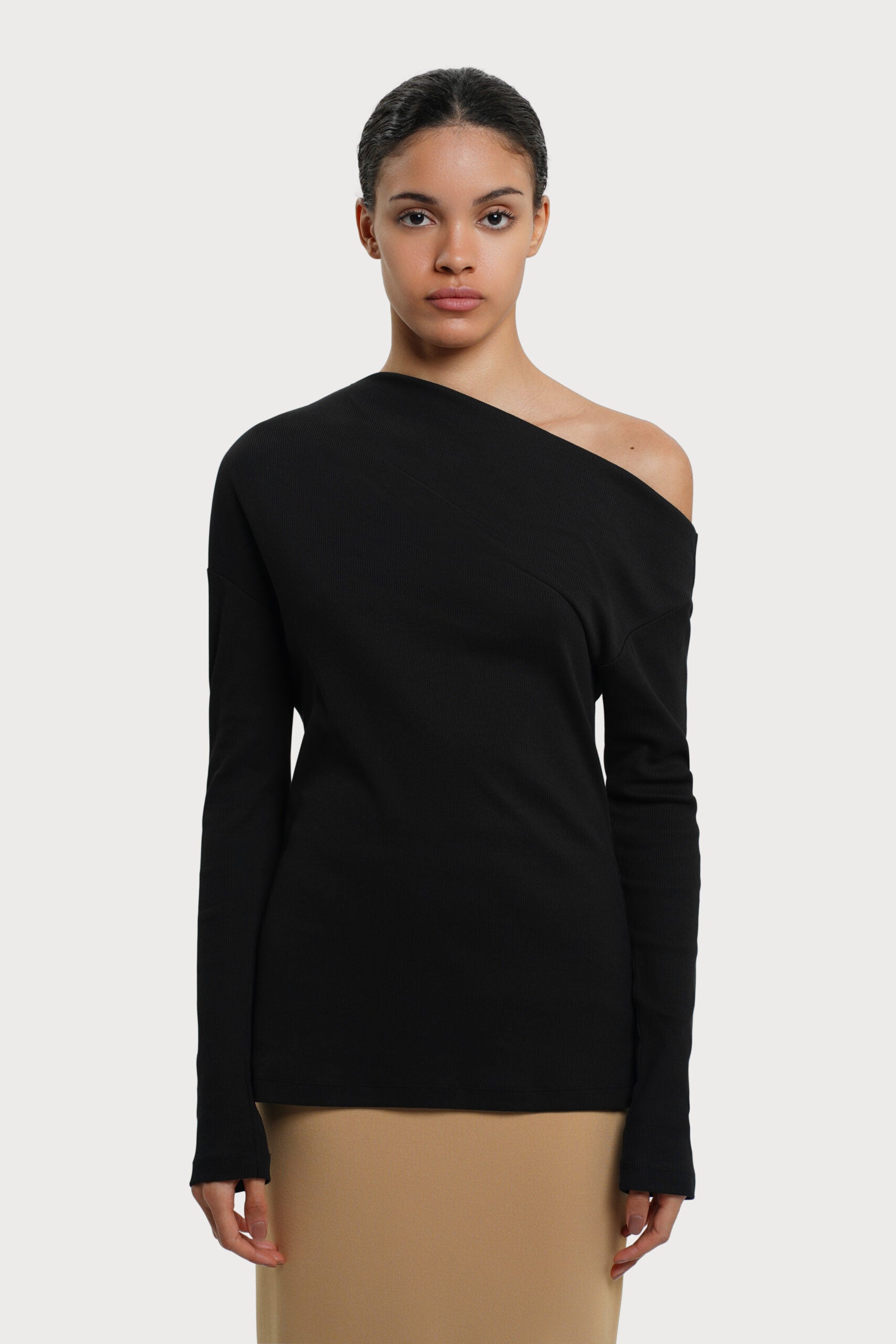 RESIDUS Black Off Shoulder fitted long sleeve top