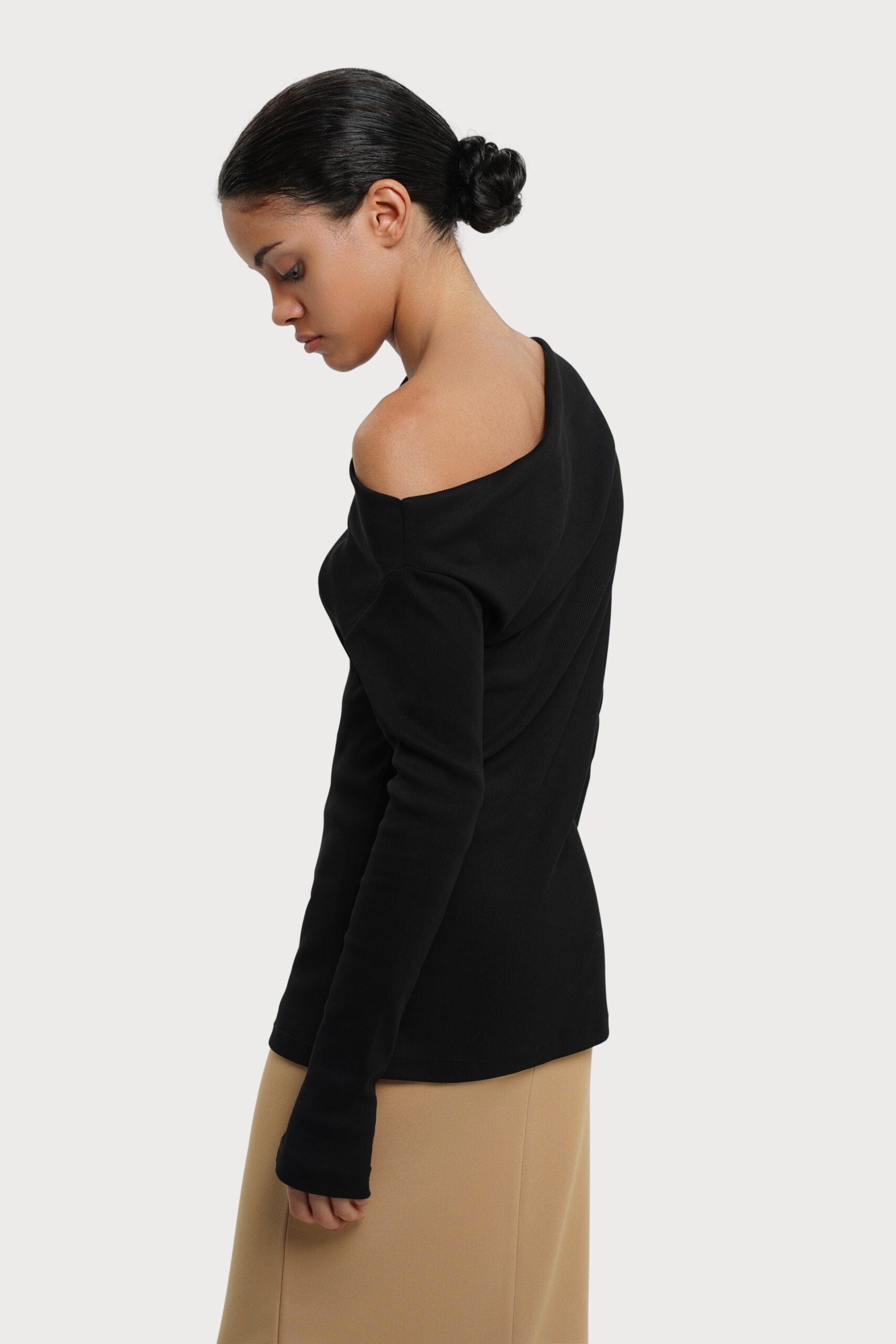 RESIDUS Black Off Shoulder fitted long sleeve top