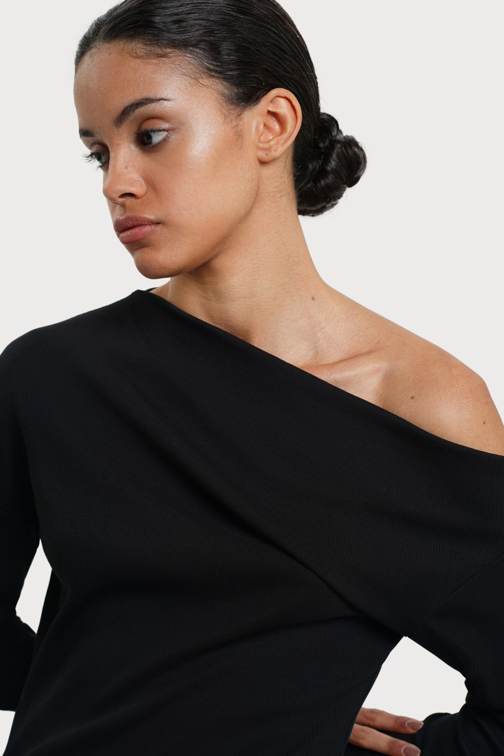 RESIDUS Black Off Shoulder fitted long sleeve top