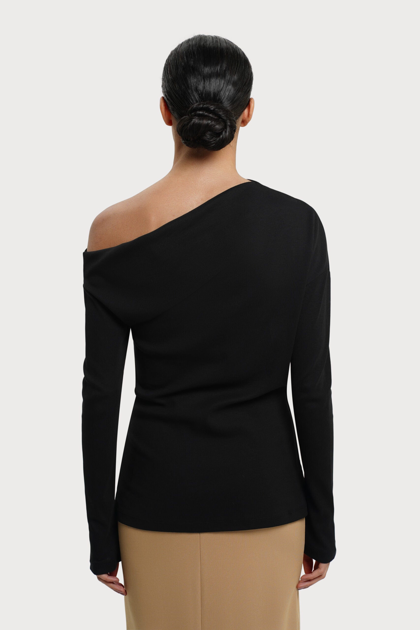 RESIDUS Black Off Shoulder fitted long sleeve top