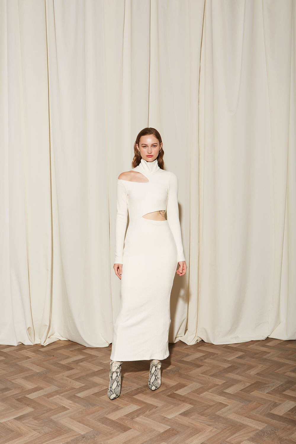 Ananke white midi dress full body view