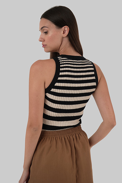 An’ge Ava striped rib knit tank top black and white sleeveless back view