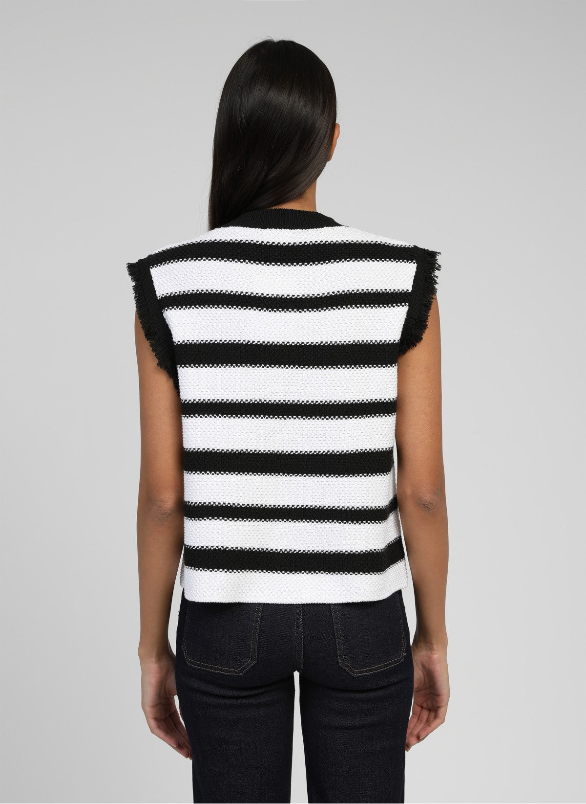 Ange Ava top black and white striped rib knit sleeveless tank top back view