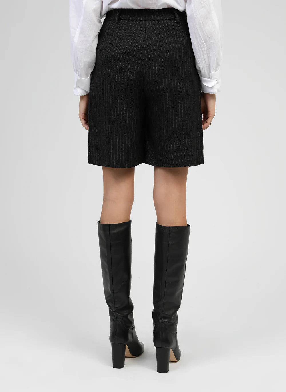 Black tailored wide leg shorts back view