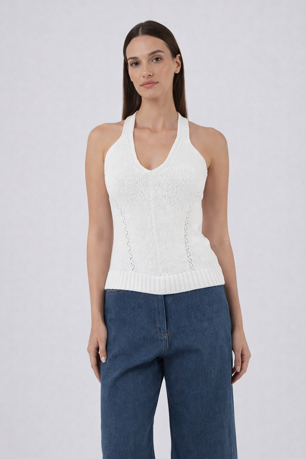White knit halter top front view
