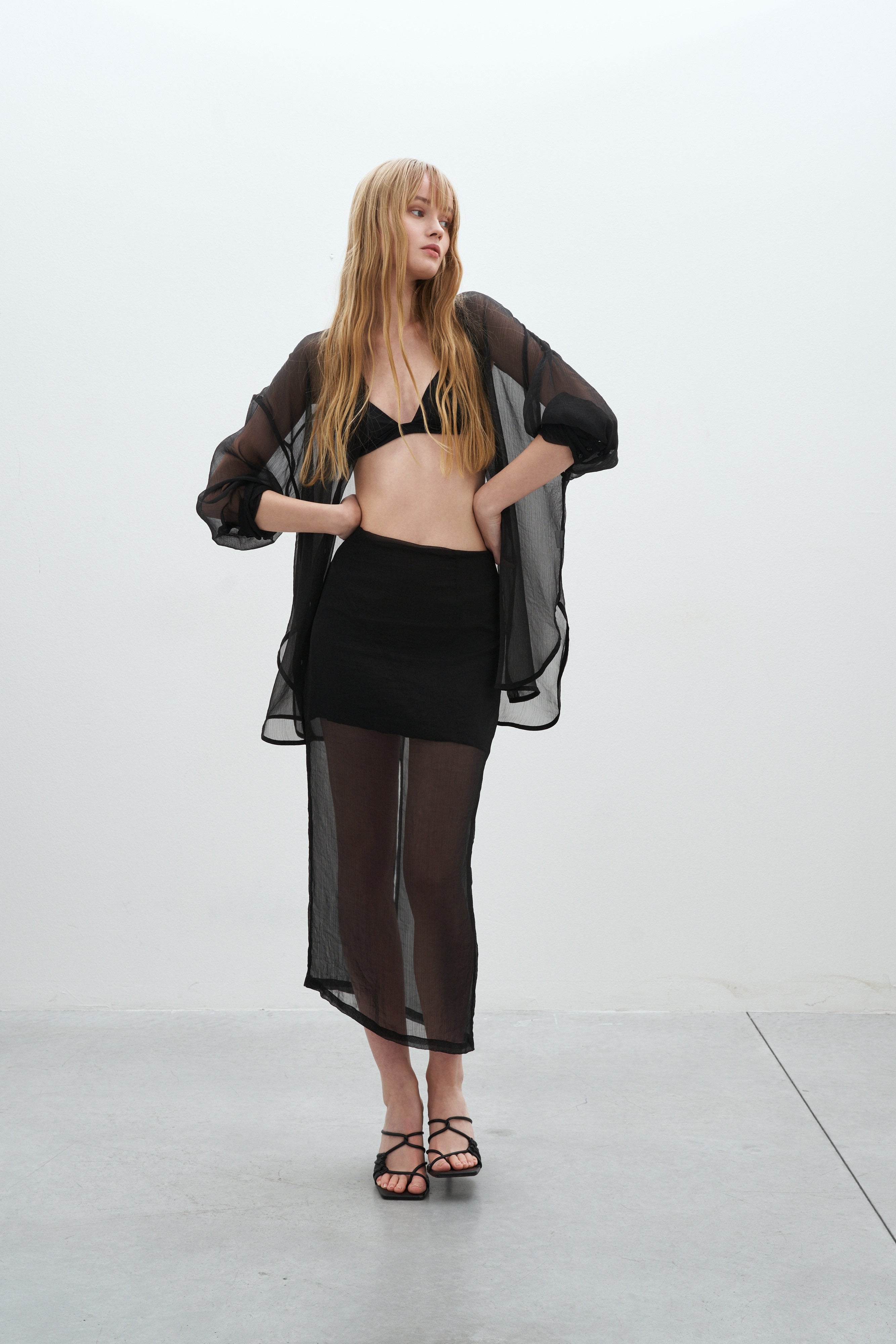 Chloe Skirt black long skirt full body look with back slit regular fit made in Italy