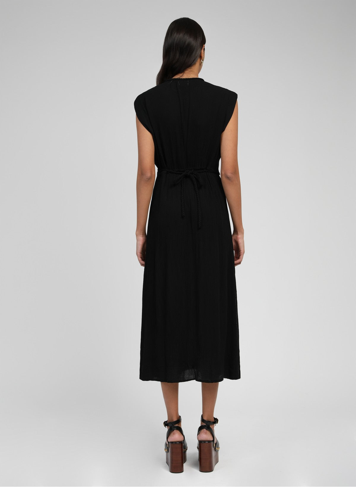 Clara dress black sleeveless midi dress back view