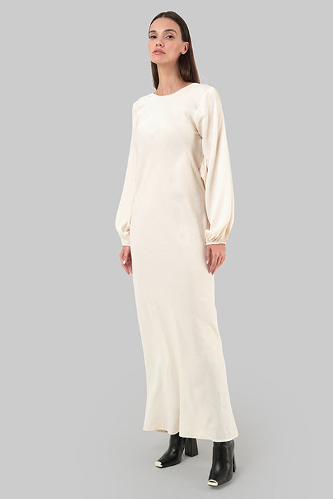 Cream long sleeve maxi dress front view