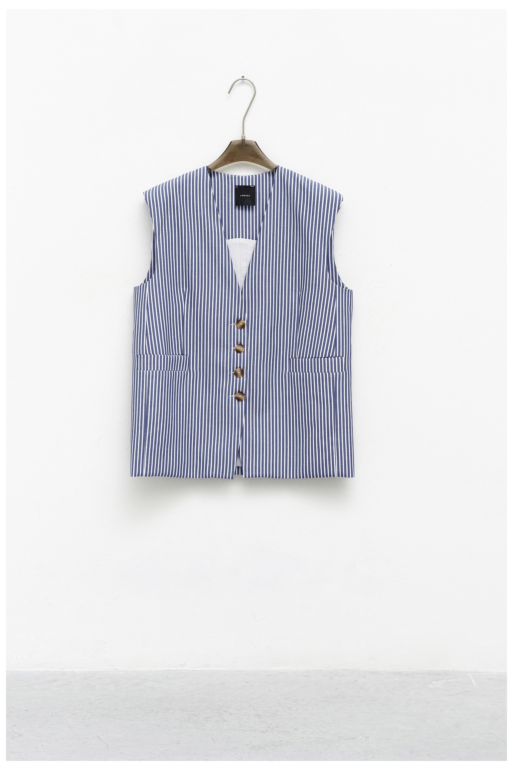 Blue striped vest flat view