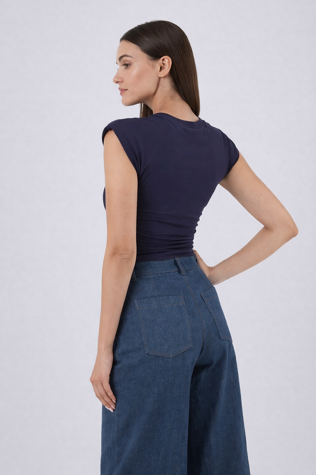 Dark blue fitted top back view