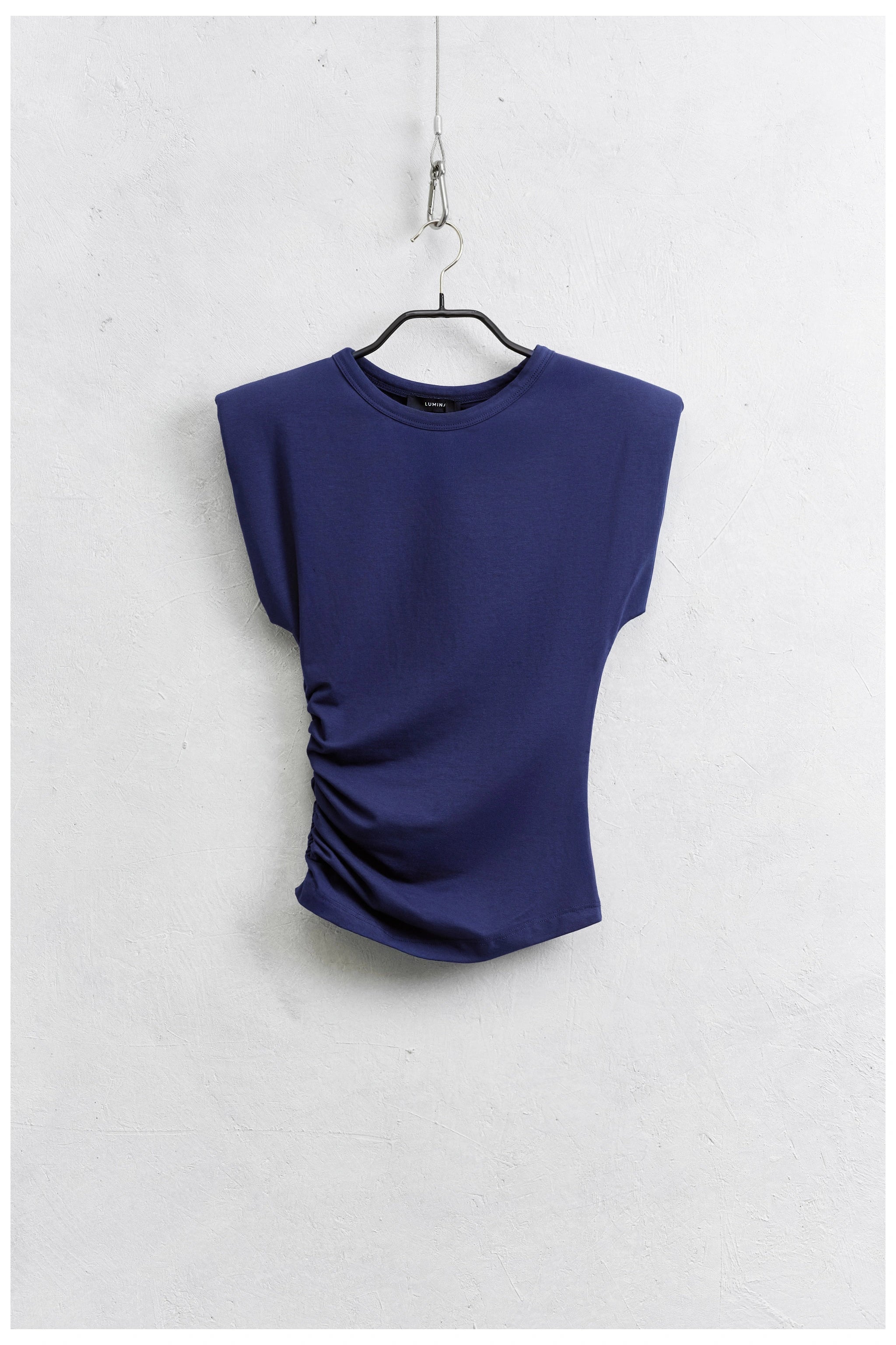 Dark blue fitted top flat view