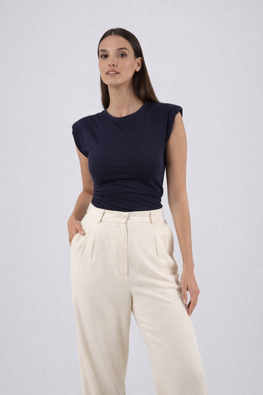 Dark blue fitted top front view