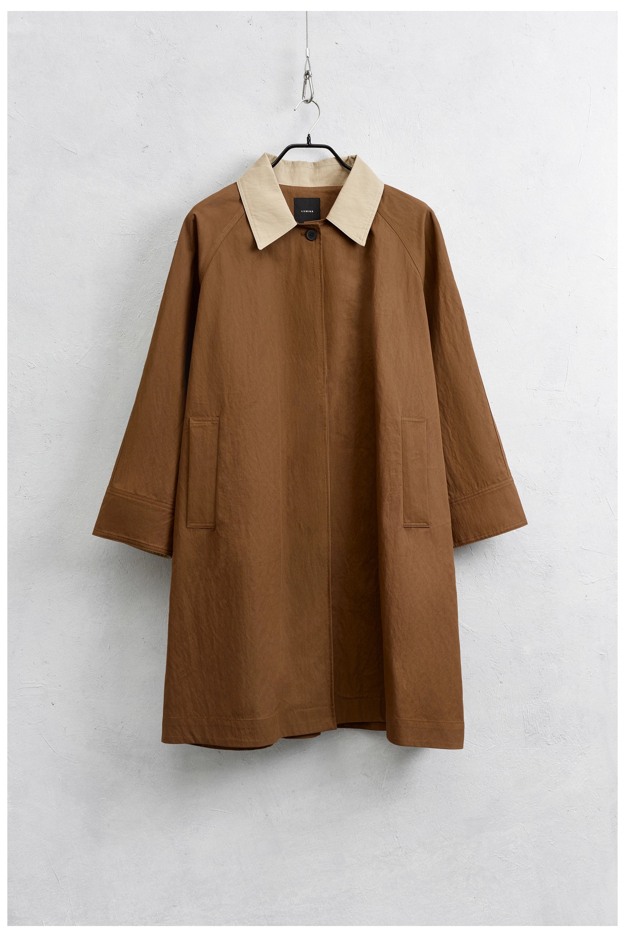 Brown oversized trench coat flat view