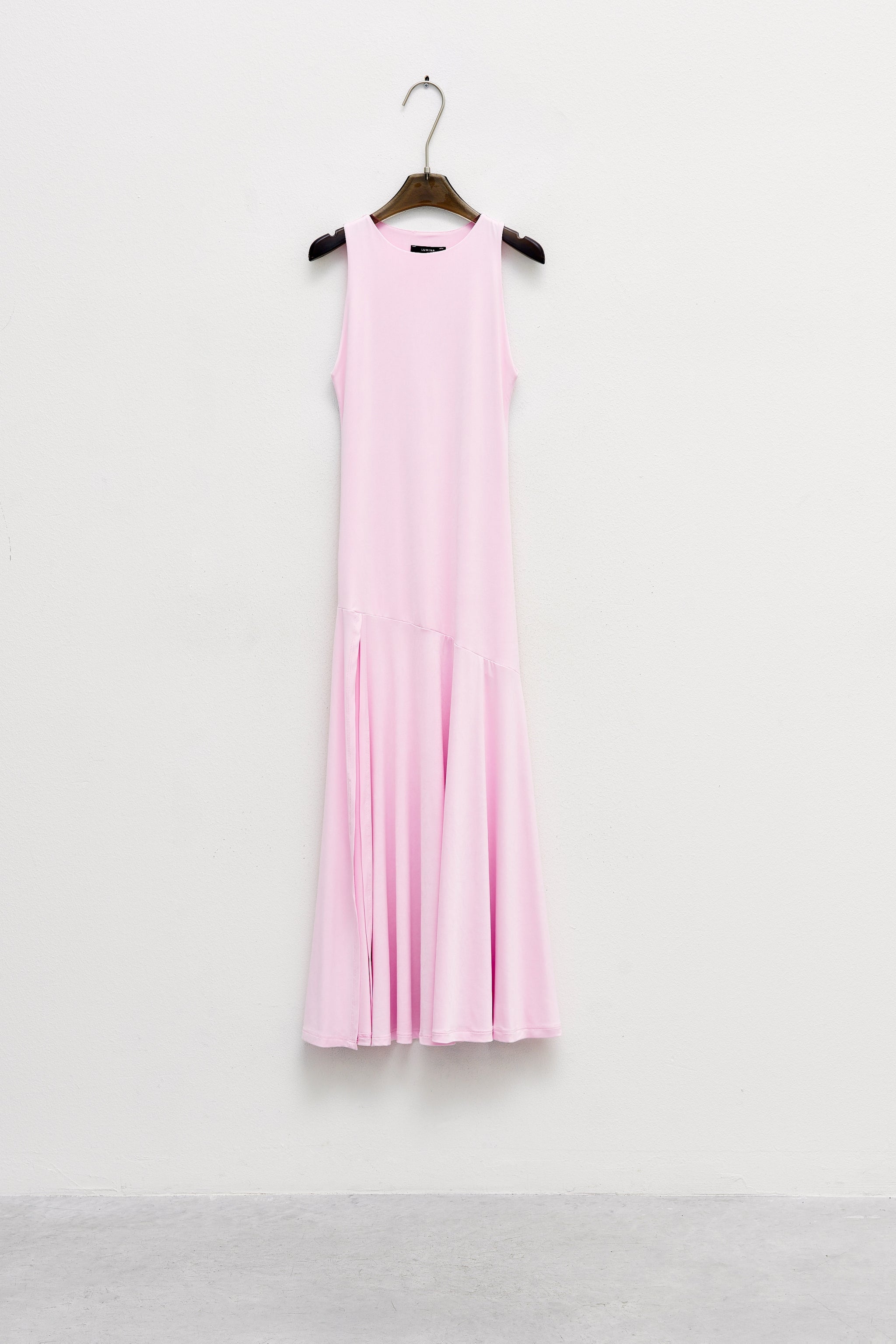 Mirage Dress rosa sleeveless midi dress product view stitching on hem relaxed fit