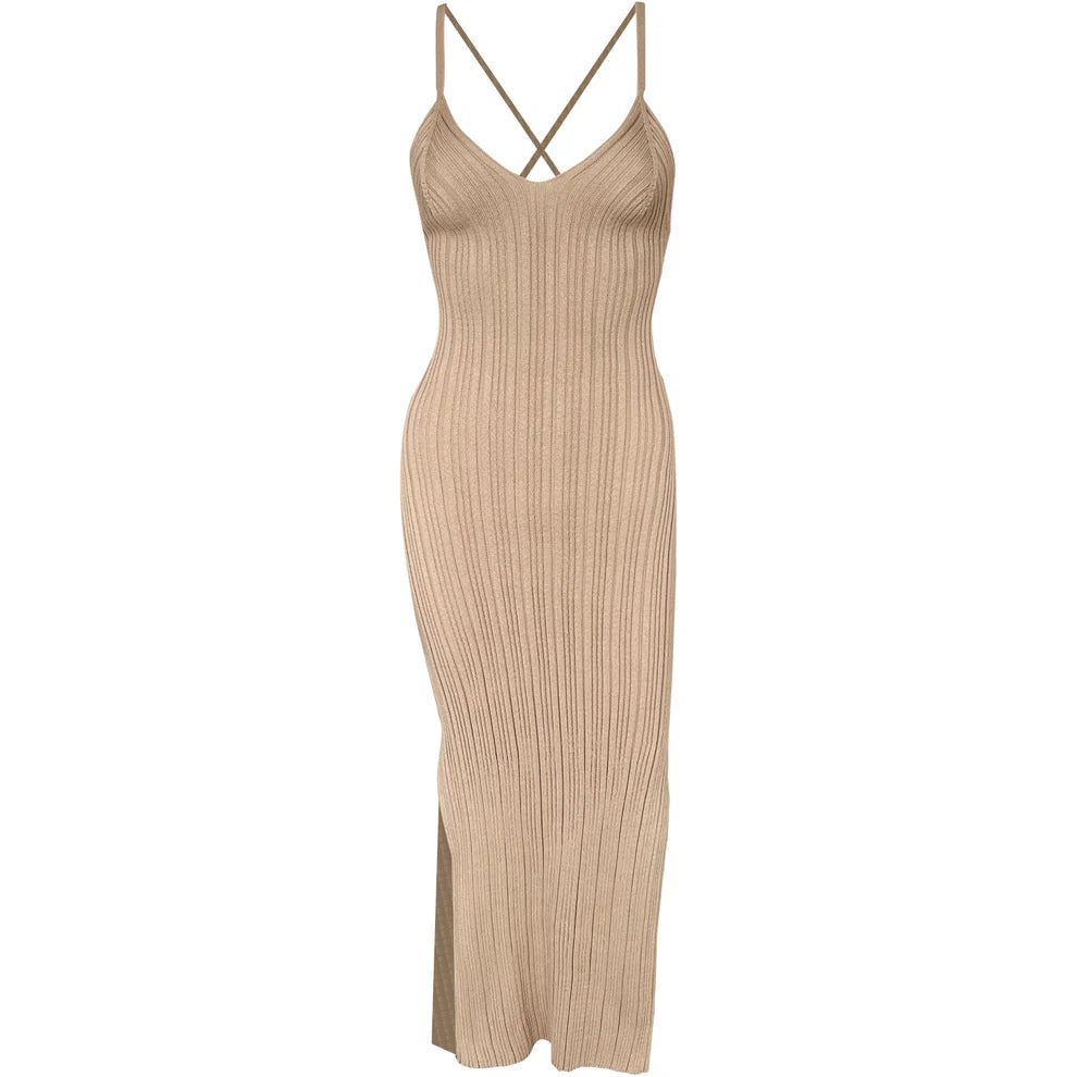 cream rib knit maxi dress product image