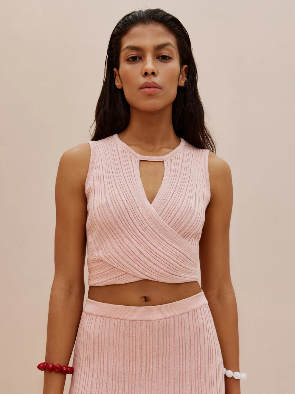 Powder rib knit sleeveless top front view