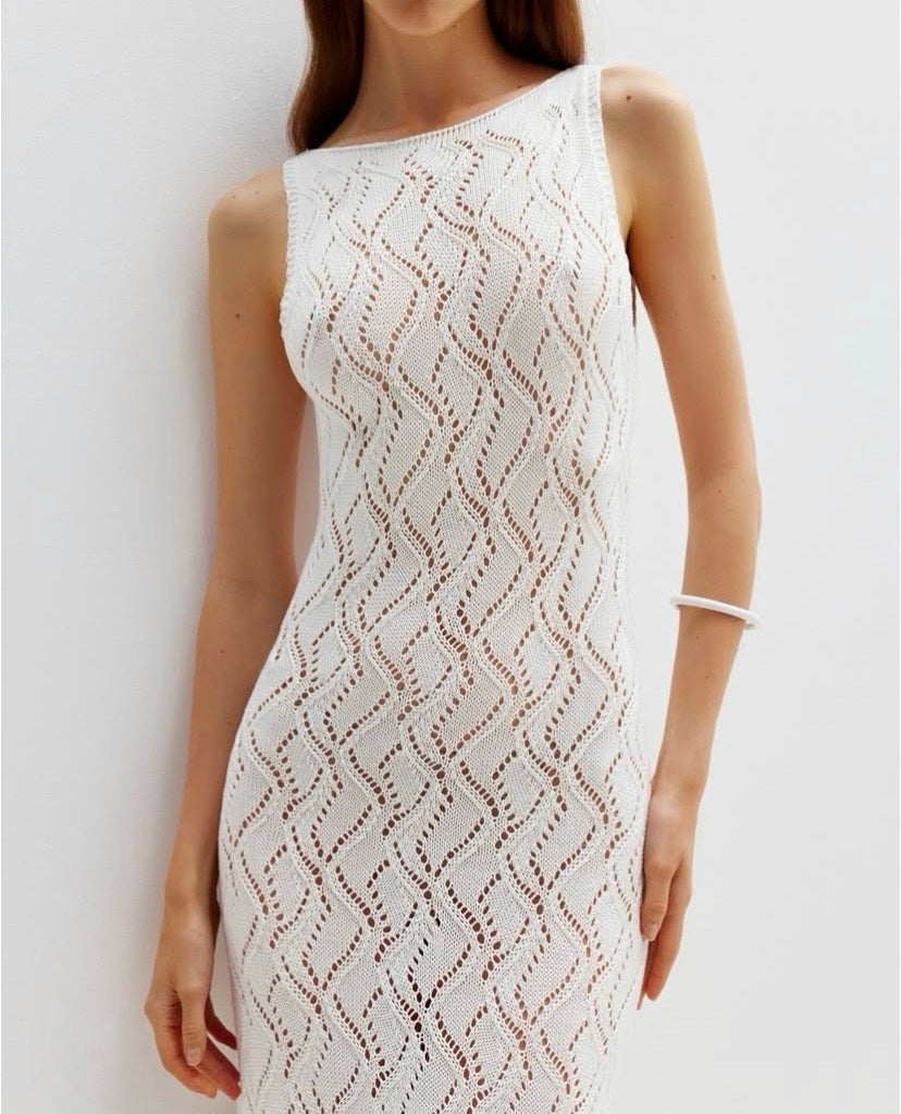 Milk crochet maxi dress close detail view