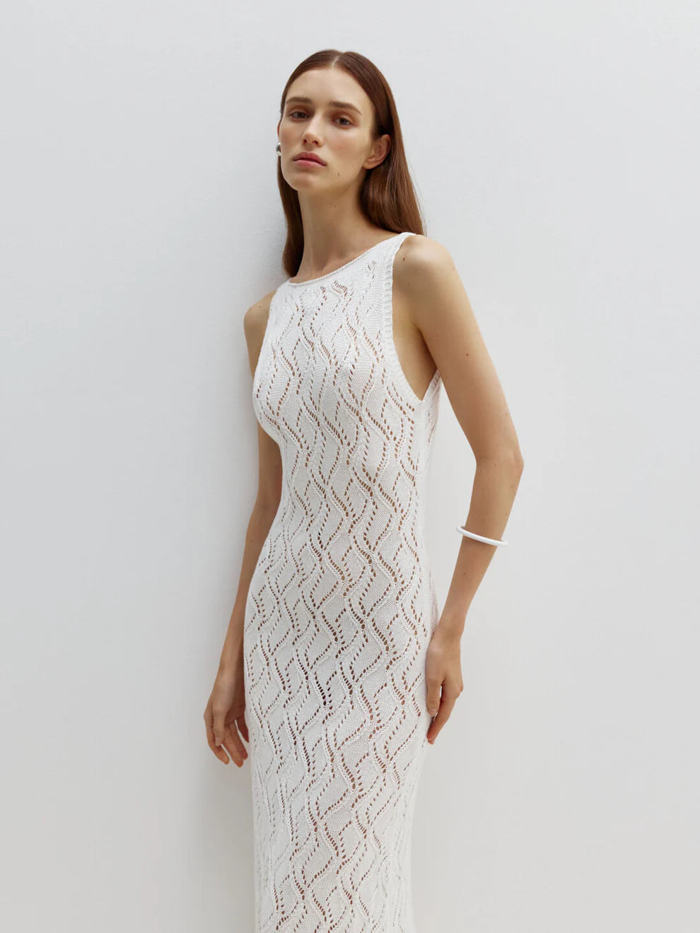 Milk crochet maxi dress side view