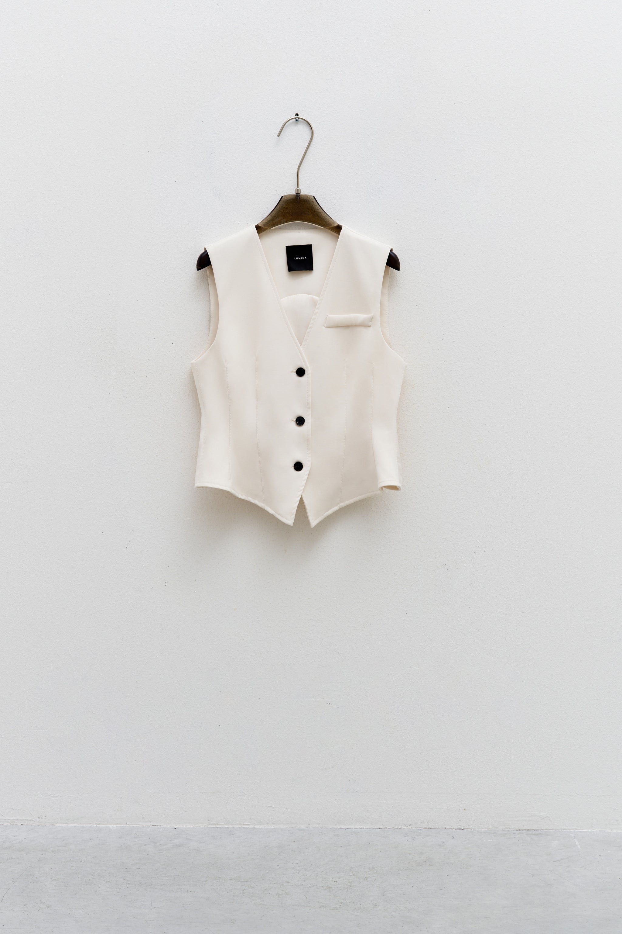 white V neck vest product shot sleeveless tailored vest with button fastening regular fit